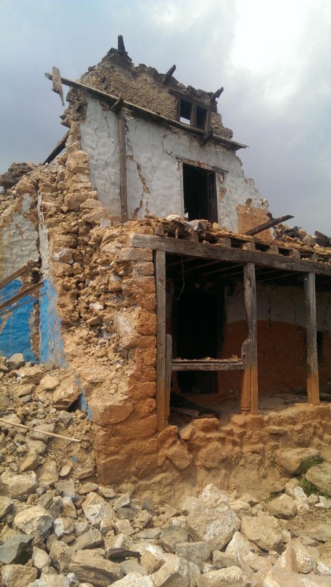 Earthquake damaged house at Okharpauwa